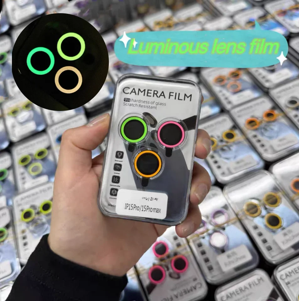 

Светящаяся защитная пленка для объектива камеры для IPhone 16 15 Pro Max 15 16 Plus, кольцо для объектива из закаленного стекла, светящаяся крышка