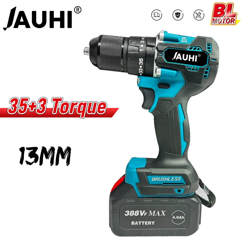 Jauhi-brushless Cordless Screwdriver Electric Screwdriver Cordless Drill Power Tool Handheld Drill Lithium Battery Charging 13 mm