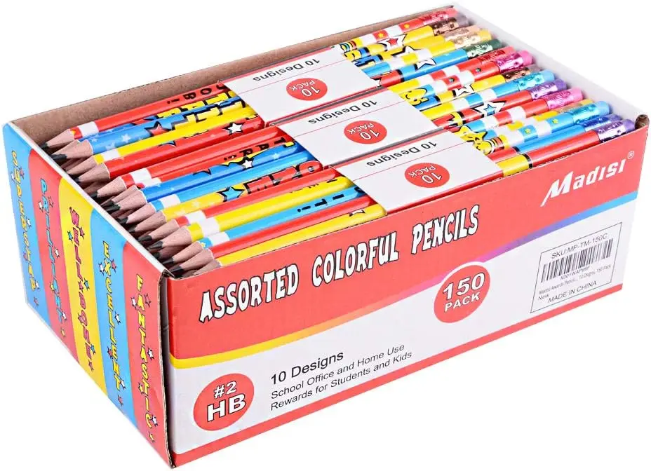 

Assorted Colorful Pencils, #2 HB, 10 Designs, 150 Pack Bulk for Incentives