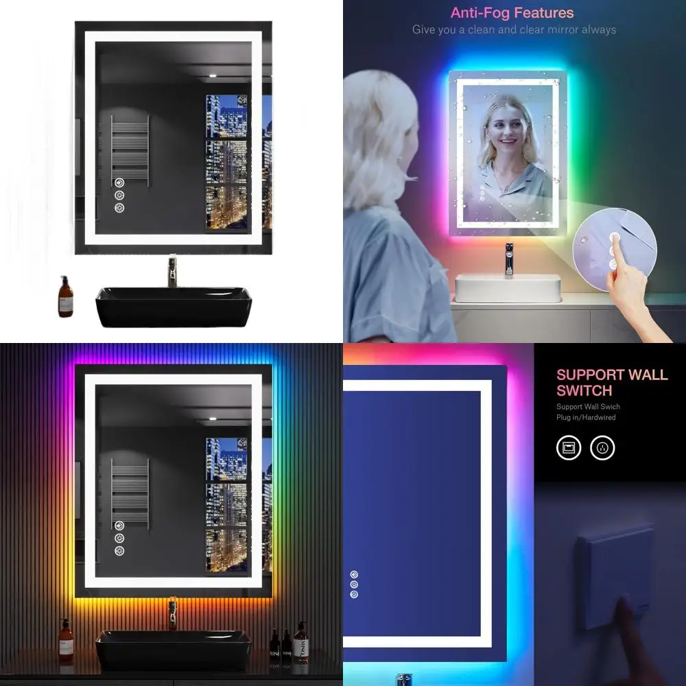 LED-Illuminated 24x32 Anti-Fog Bathroom Mirror with RGB Backlight, Dimmable, Front Lighting, Tempered Glass, Wall-Mounted Vanity