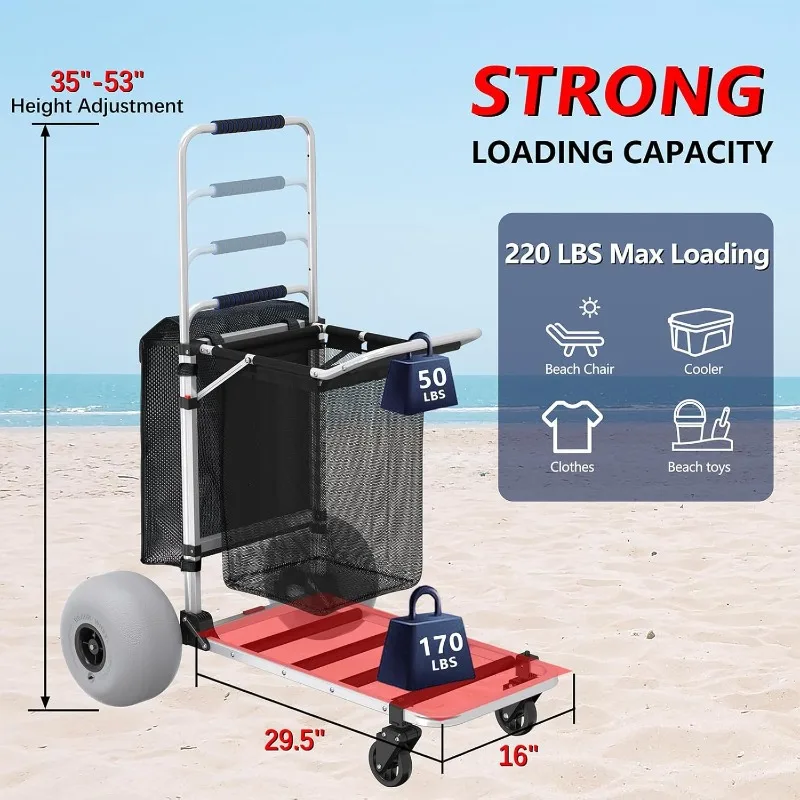 New folding beach cart, outdoor recreational cart, adjustable aluminum alloy multi-function trolley