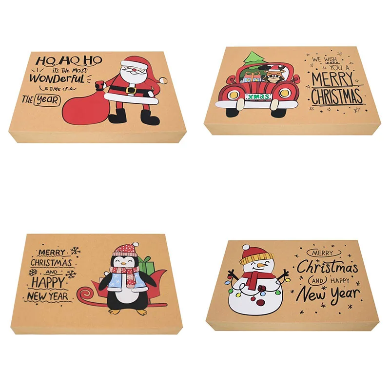 10PCS Kraft Paper Various Size Christmas Gift Box Cookies Candy Bags Packaging Box Xmas Noel Navidad Natal New Year Party Favors