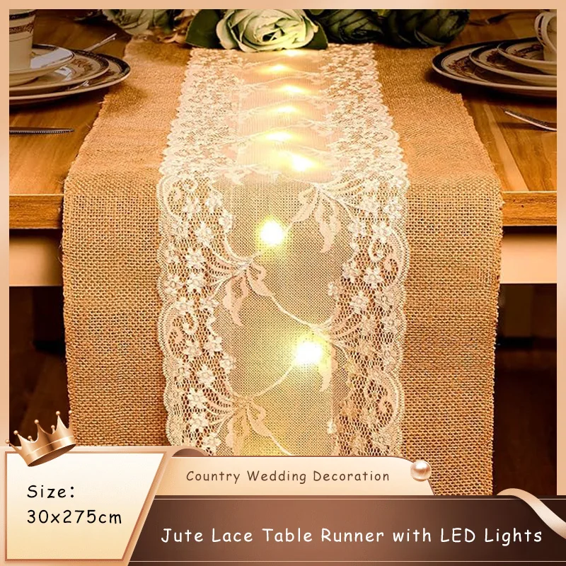 

Burlap Table Runner with LED String Lights Rustic Wedding Burlap Table Runners Thanksgiving Tablecloth Lighted Table Runner