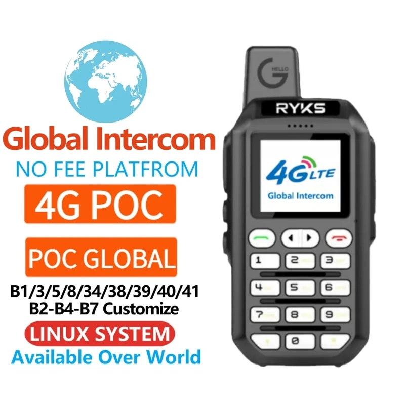 

Telephone Ptt 4G LTE 3G GSM Mobile Network 2 Way Poc Radio Intercom Long Range with Sim Card Walkie Talkie