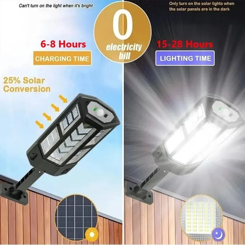 Le più recenti luci a LED solari 9900LM lampada solare da esterno del sensore di movimento 4 modalità impermeabile IP65 Solar Garden Light Street