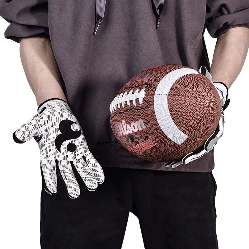 1Pair American Football Rugby Gloves Non Slip Breathable Full Finger Sports Gloves Baseball Soccer Adjustable Wristband Gloves