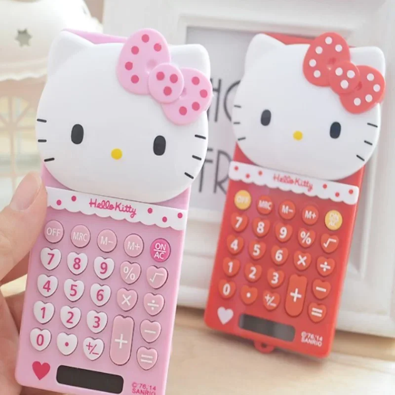 Kawaii Anime Sanrio Hello Kitty Calculator Girl Student Portable Mini Push Cover Calculator Stationery Office Supplies Wholesale