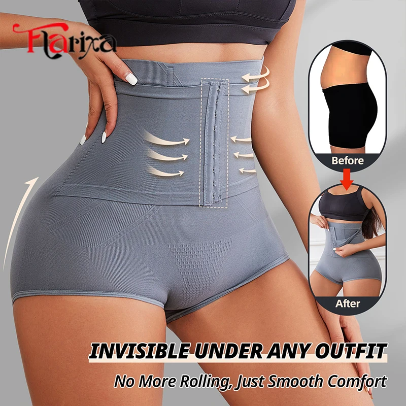Flarixa Waist Trainer Tummy Control Underwear Panties Women Seamless High Waist Briefs With Hooks Butt Lifter Body Shapewear