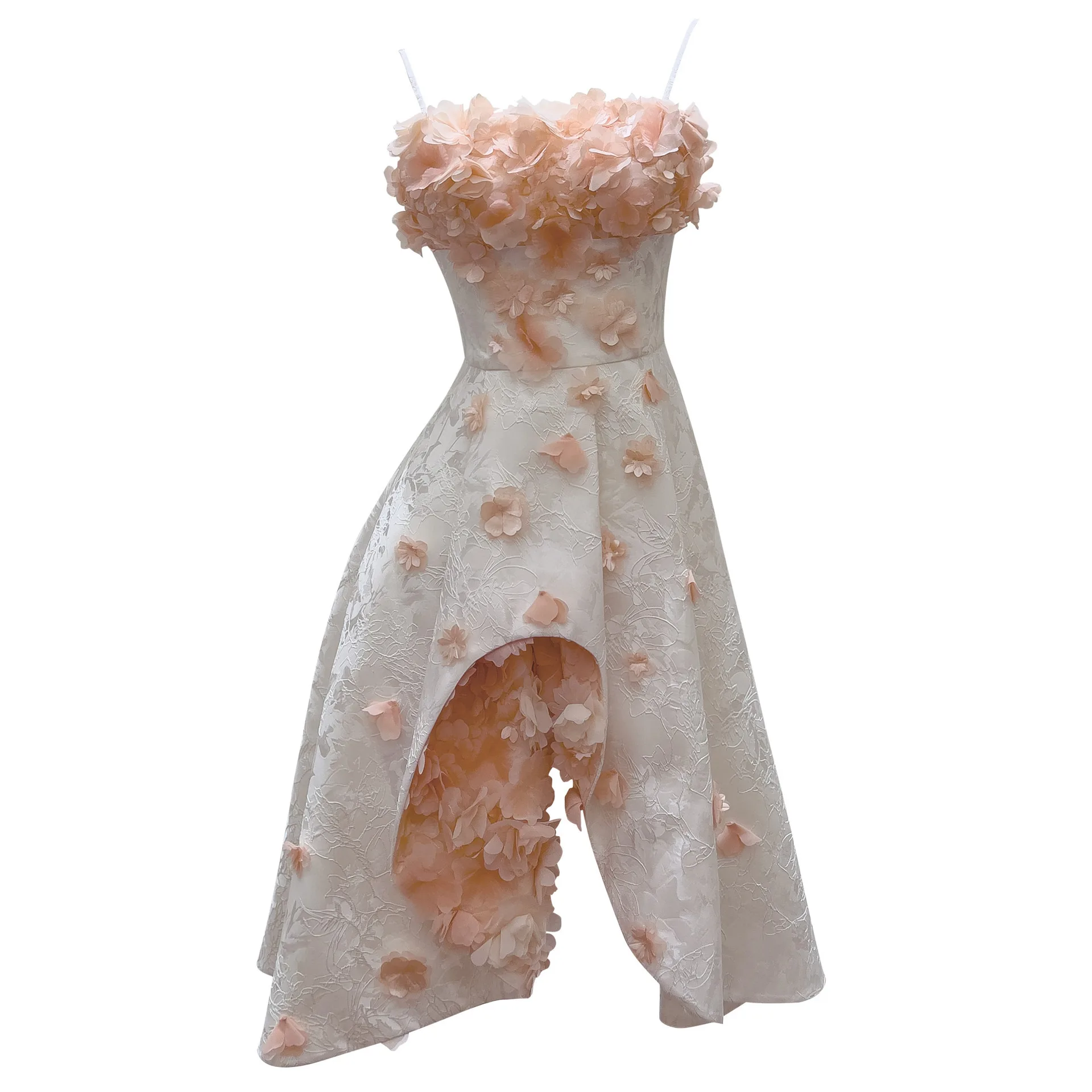 فستان UMI MAO على الطراز الفرنسي للنساء فستان فاخر خفيف ثلاثي الأبعاد مزين بالزهور فستان اجتماعي بدون حمالات غير متماثل للإجازات فام