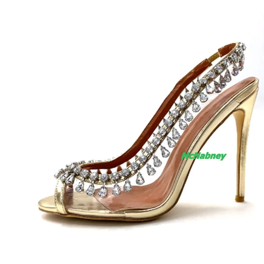 Crystal Rhinestone High Heel Shoes,Peep Toe Transparent Pumps Women Shoes Kasut Nikah Perempuan 2023 New Zapatos Para Mujere