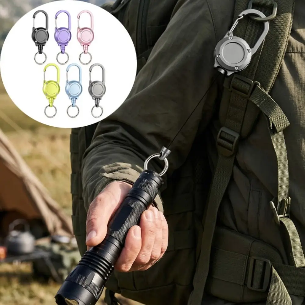 Aluminum Alloy Retractable Keychain Steel Cable Wire Rope Retractable Key Holder Portable Heavy Duty Retractable Key Chain