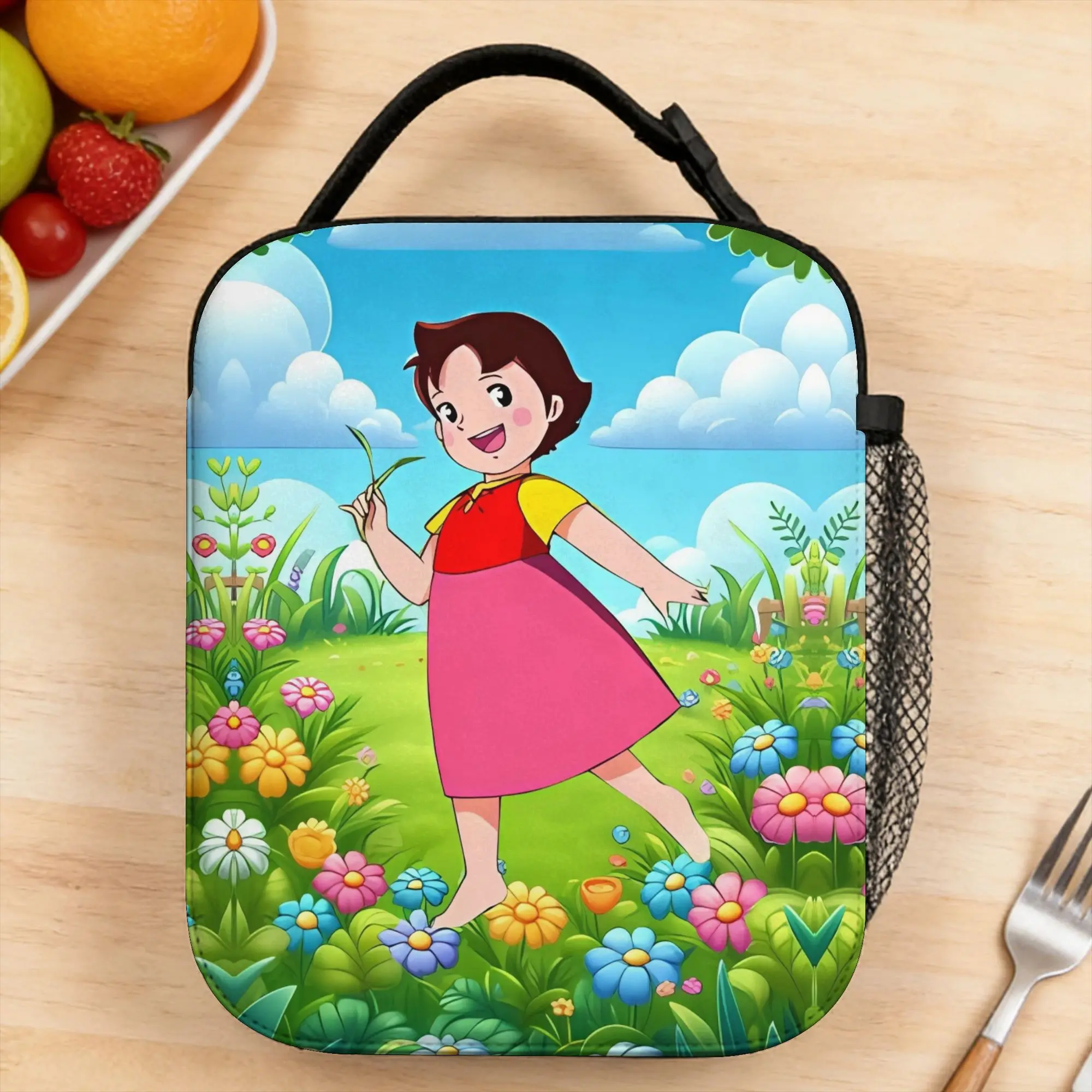 Custom Alps Mountain Girl Happy Heidi Lunch Bag For Child  School Designer Lunch Box Fun Waterproof Tote Food Bags
