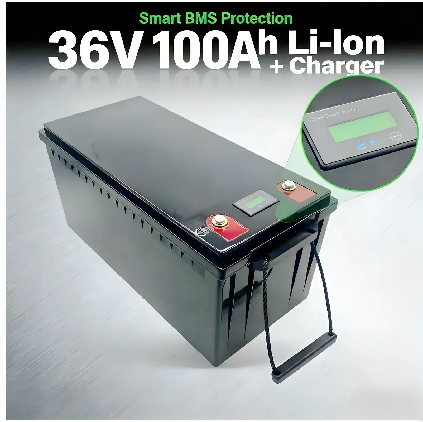 IP67 Waterproof 36V 100Ah Li-ion Battery + 10A Charger – 100A BMS for E-Bike/SolarAlternative to LiFePO4 for Inverter, High-Pow