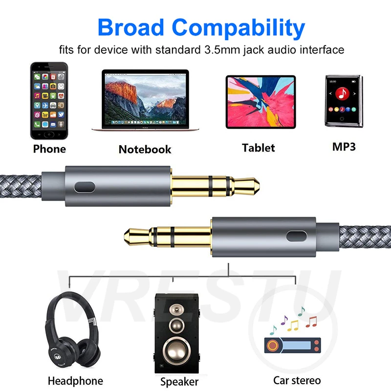 3.5mm Jack AUX HiFi Audio Extension Cable Male to Male Stereo AUX Auxiliary Adapter Wire for Car Headphone Speaker Laptop PC MP3