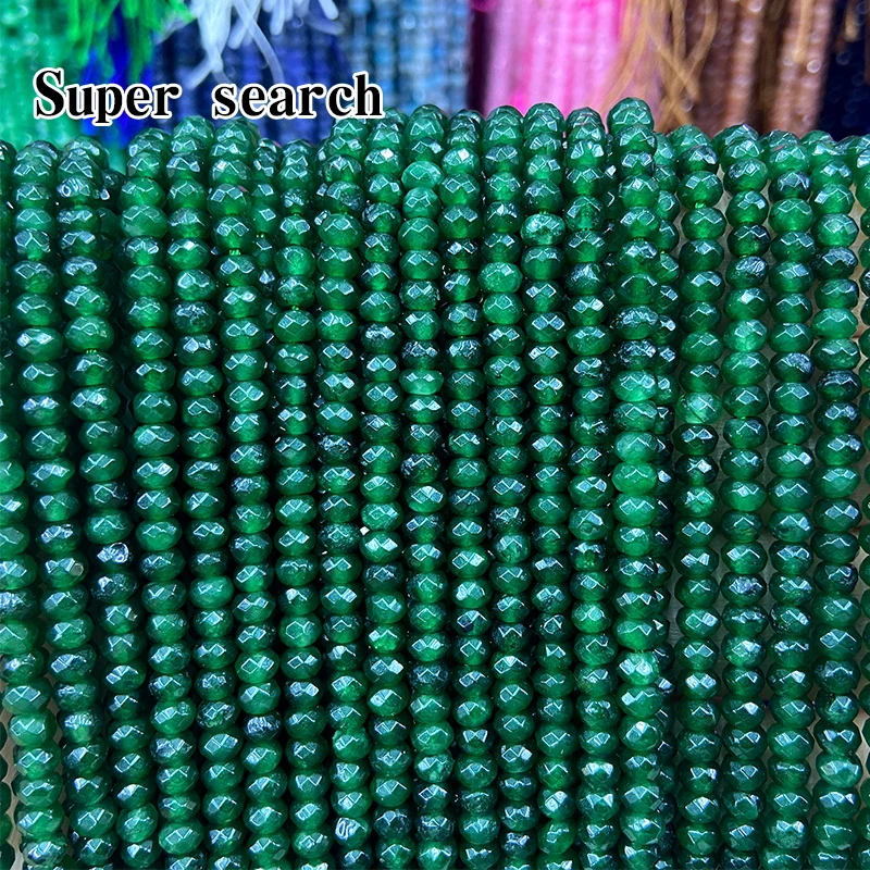 Natural Stone Deep Green Jade Faceted Chalcedony Granule Beads Loose Flat Beads for Jewelry Making DIY Bracelet Necklace