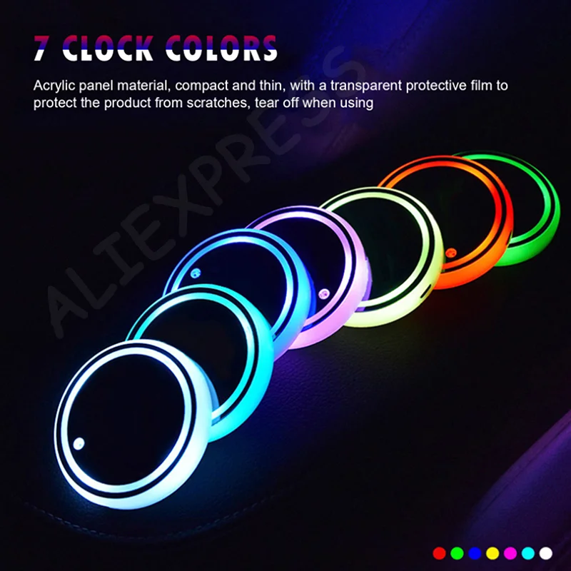 

LED Cup Holder Lights 7 Colors Changing Light Car Rear Windshield Decorative Light Luminescent Car Coasters Pad