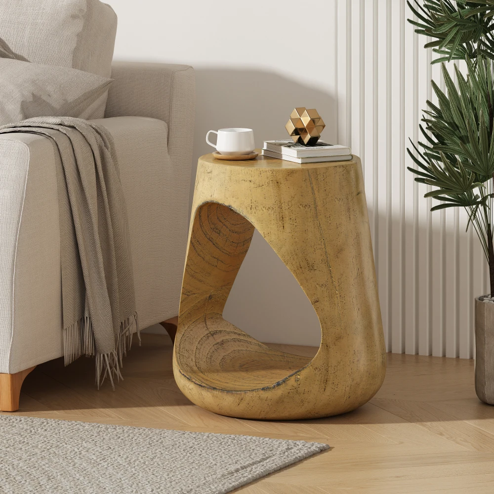 Hollow Side Table, Wood-like Texture, Natural Color Furniture  Side Table