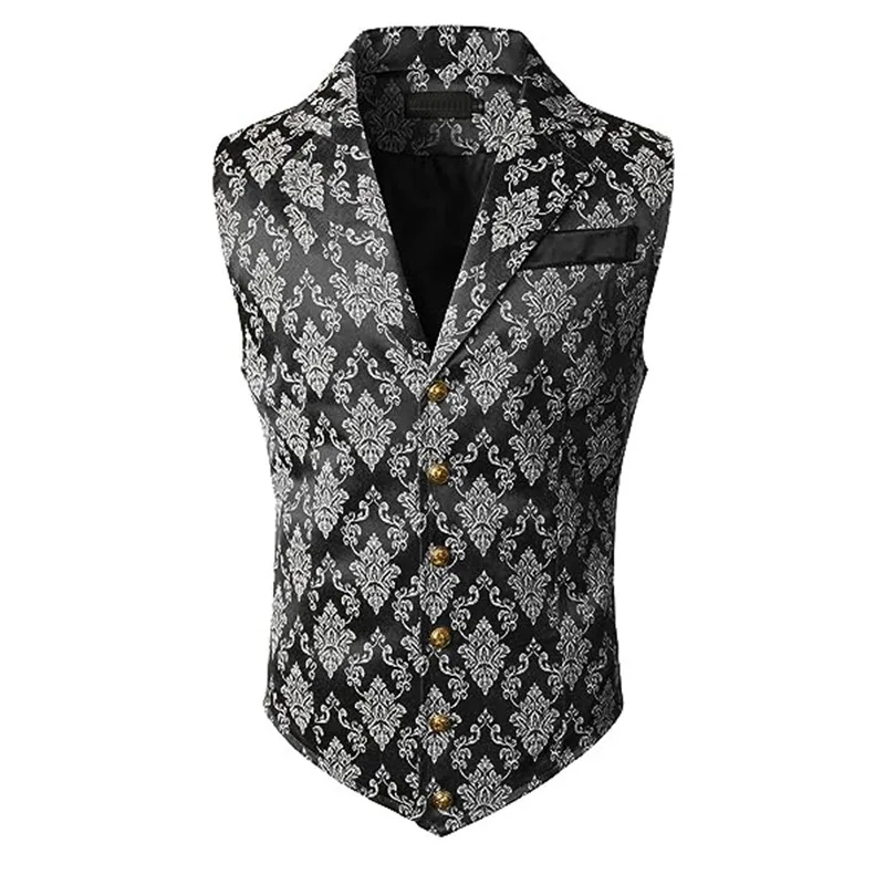 Men's suit waistcoat medieval gothic gentleman jacquard fashion England retro vest casual Slimming