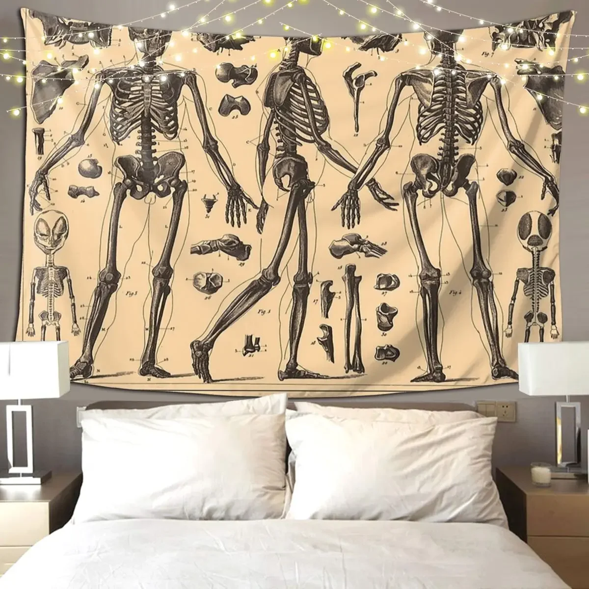 Vintage Human Skeleton Anatomy Diagram (1907) Tapestry Art Wall Hanging Aesthetic Home Tapestries for Room Bedroom Dorm Room