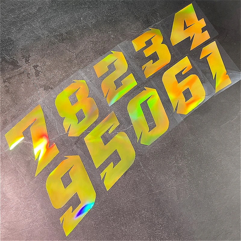 

1 шт., Золотая лазерная наклейка с арабскими цифрами для мотоцикла, водонепроницаемая наклейка для топливного бака мотоцикла, передний обтекатель, шлем, универсальная виниловая наклейка