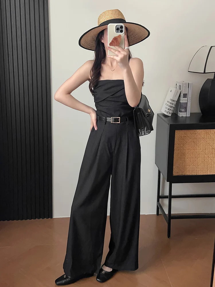 

Модный джинсовый комбинезон для женщин, новинка 2025 года, с высокой талией, прямые брюки, высокое качество, элегантный стиль