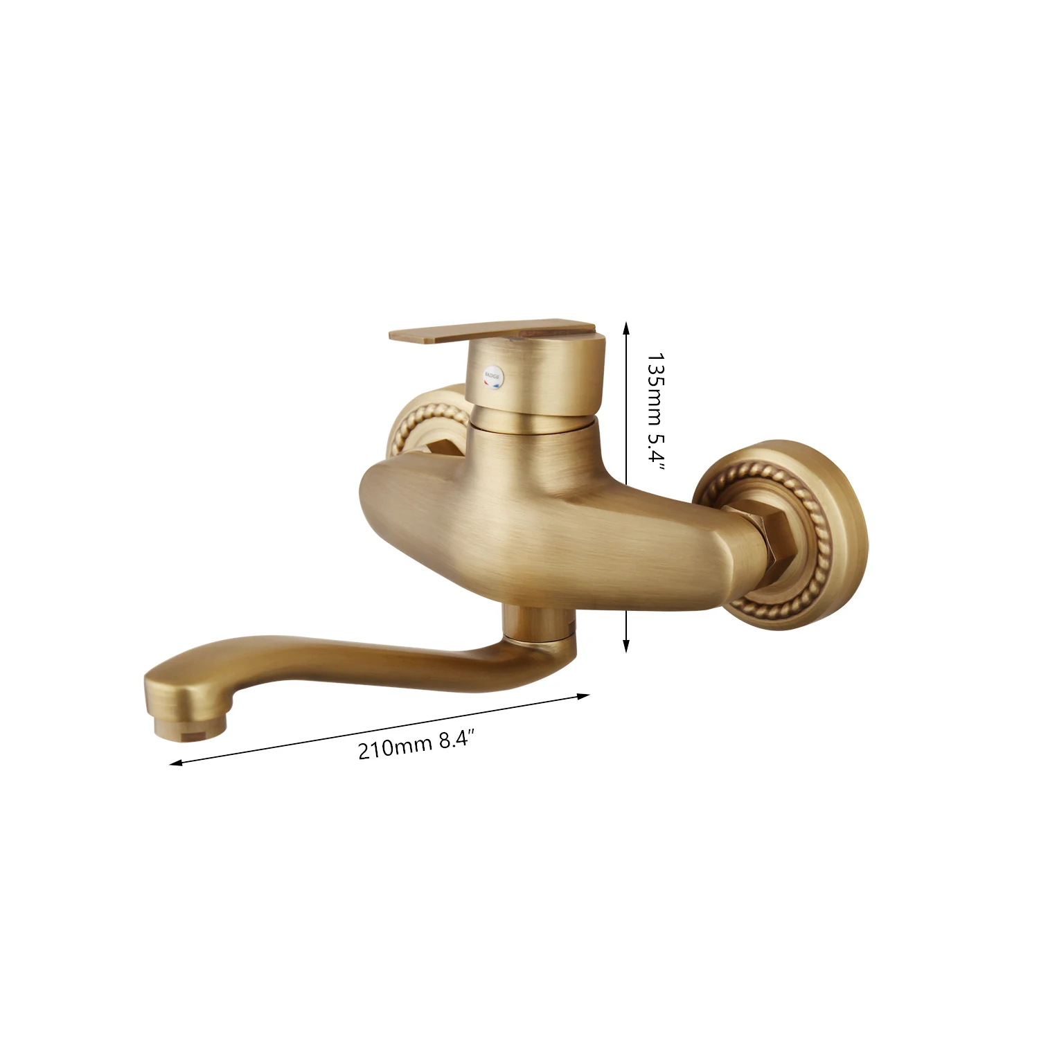 Kemaidi Antiek Messing Bad Basin Sink Mengkraan Enkel Handvat Wall Mounted 360 Gedraaid Badkamer Basin Sink Mengkraan