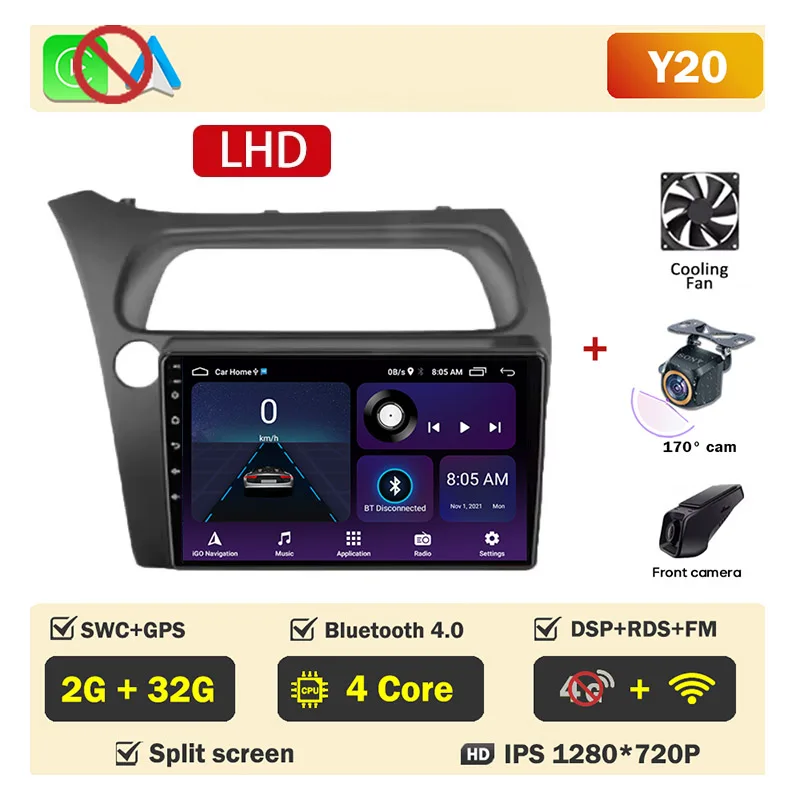 Autoradio scherm voor Honda Civic Hatchback 2006-2011 Carplay Android Auto Player Multimedia 4G WIFI GPS Navigatie 2Din Stereo
