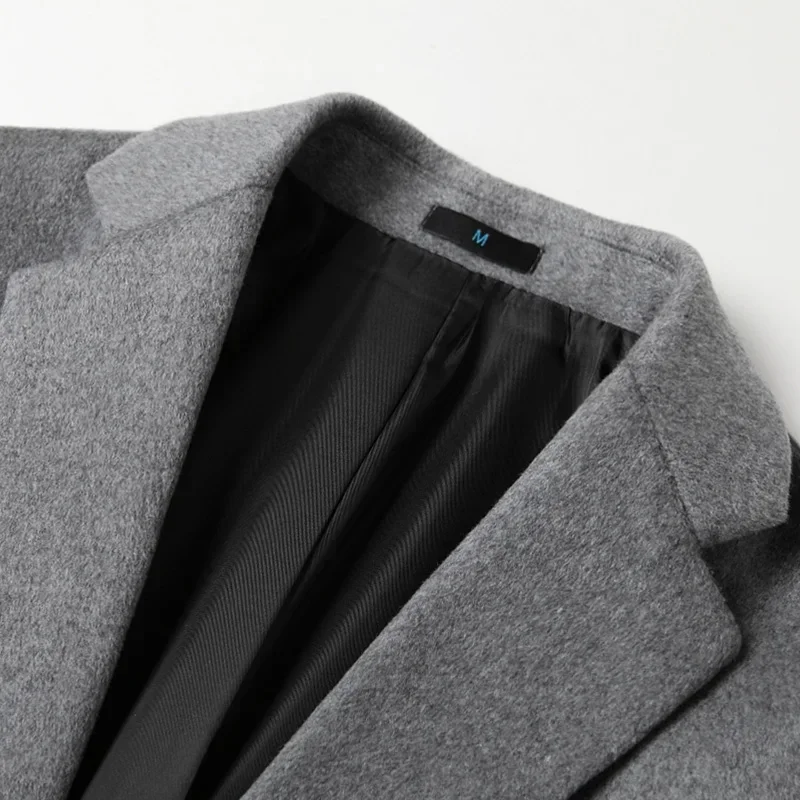 Wool content 51% Wool coat men\'s medium and long cashmere jacket youth slim suit collar woolen trench coat winter coat men