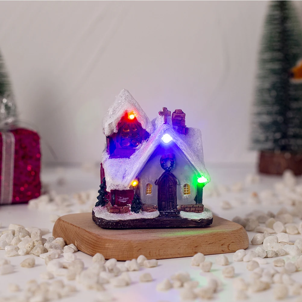 

Resin Made Christmas Light Up House Miniature Decor for Dining Table Bookcase Bedside Wall Shelf Festive Atmosphere Desktop Xmas