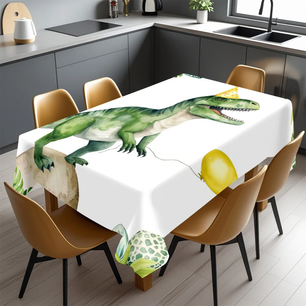 Cute Green Crocodile Dinosaur Print Waterproof Tablecloth for Dining Room Party Decor Picnic Table Cover