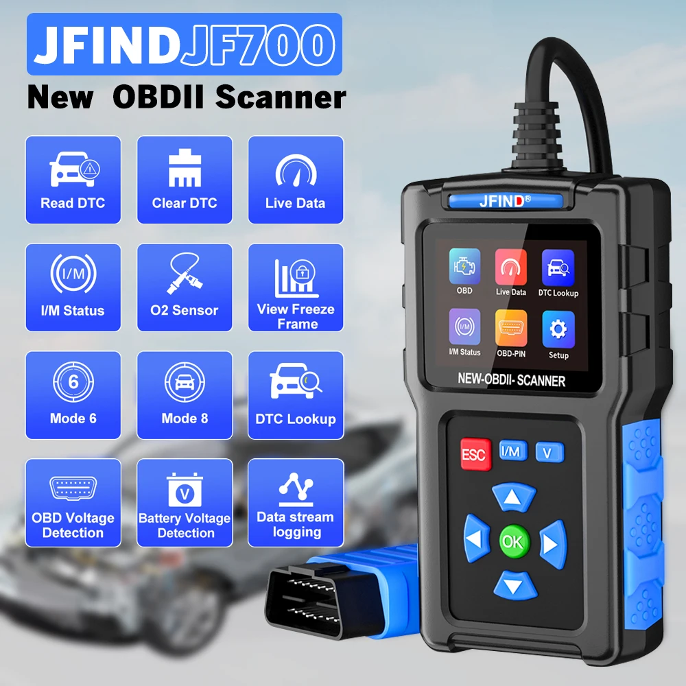 JFIND JF700 OBD2 Car Scanner Diagnostic Tool OBD Pin Voltage Tester Mode 6 Mode 8 EML327 OBD/EOBD Engine Fault Code Reader