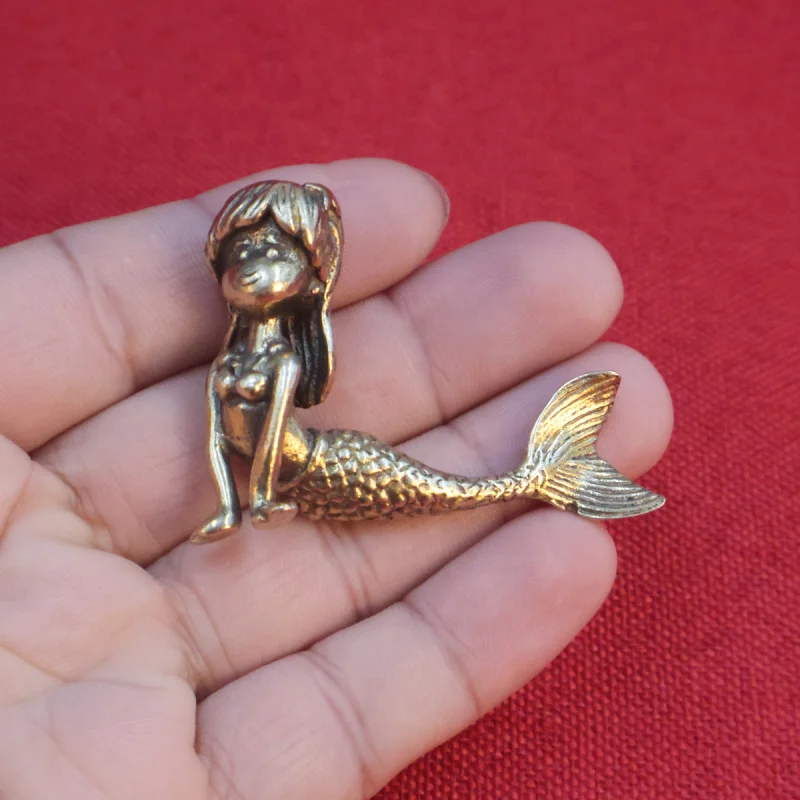 The Little Princess Mermaid Trendy Brass Retro Figurine Fairy Tale Peripheral Antique Copper Desktop Decoration Craft Wh