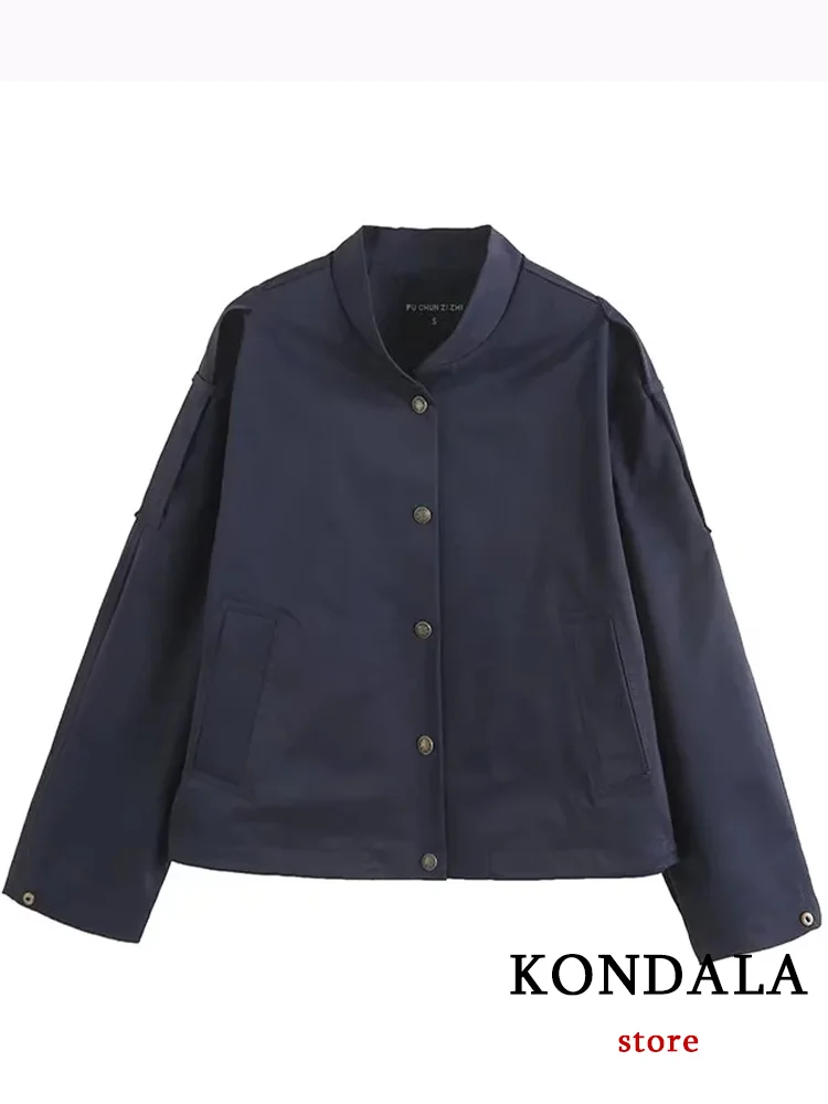 KONDALA Vintage Casual Chic Single Breasted Jacket Women O-Neck Long Sleeve Short Coats Fashion 2023 Autumn Winter Jackets