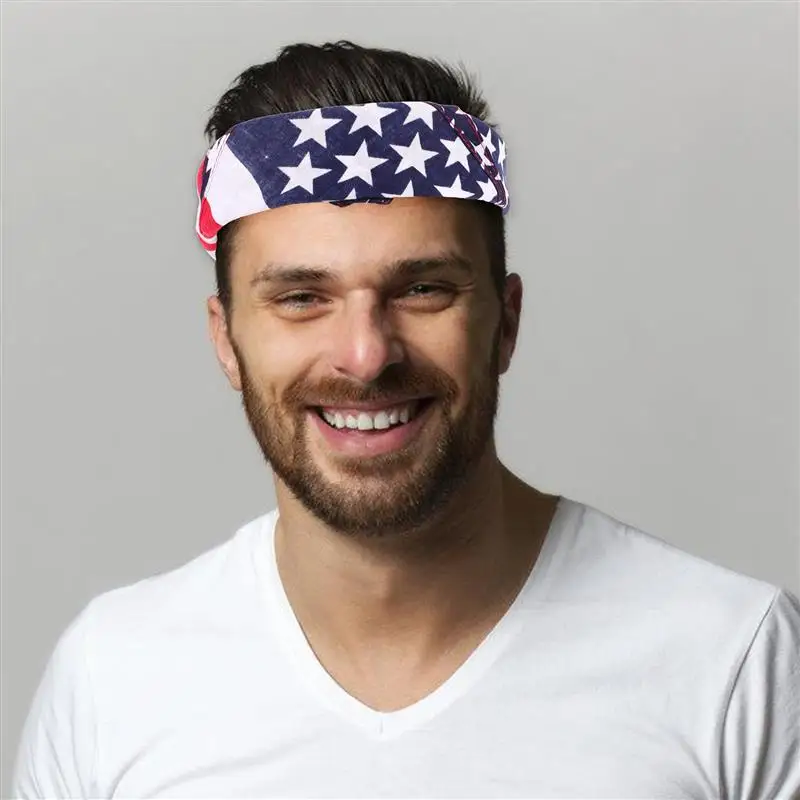 Hijab masculino bolso bandana bandeira americana pescoço cachecol cabeça envoltórios de cabelo quadrado cetim lenço bandeira americana bandana