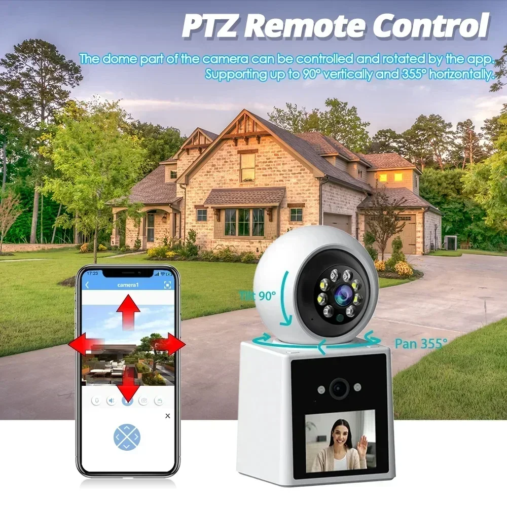 Câmeras de vigilância doméstica com tela de 2,4 polegadas, lente dupla, chamada de vídeo bidirecional, webcam, câmera de segurança wi-fi, 360 ptz, monitor de bebê
