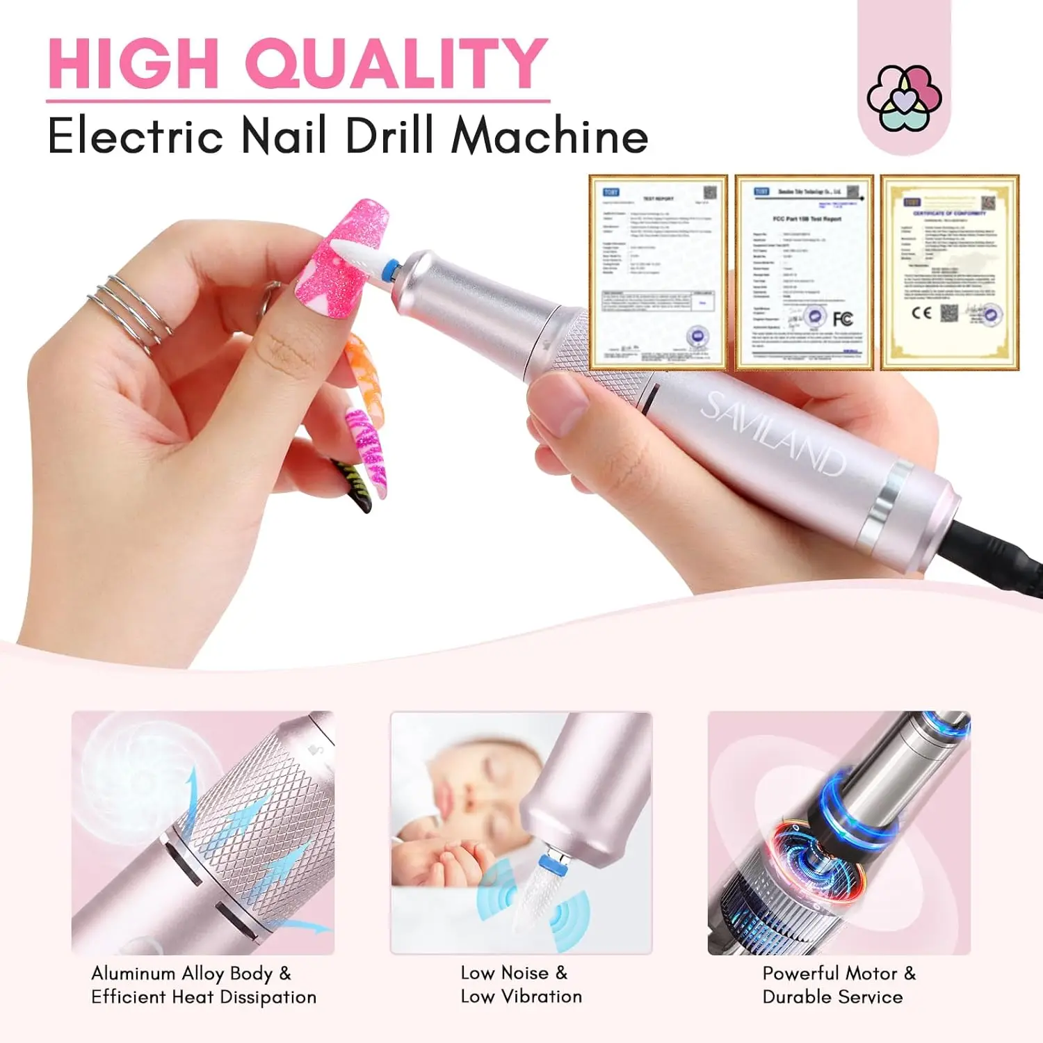 Kit de broca elétrica profissional para unhas: máquina de 40000 RPM com bits para manicure e pedicure para uso doméstico em salão de beleza