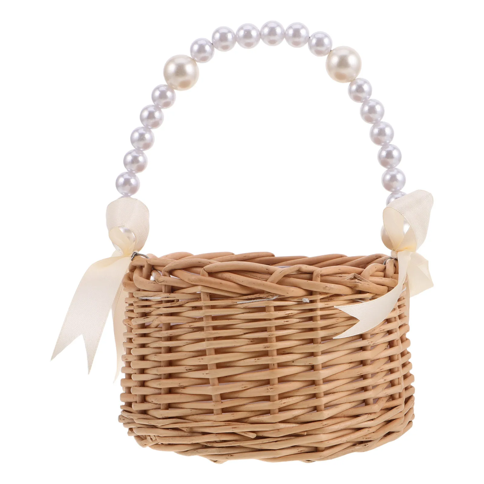 

Flower Basket: Handwoven Boho Wedding For Petals Lightweight Round With Handle Rustic Floral Ceremony Decor Basket For