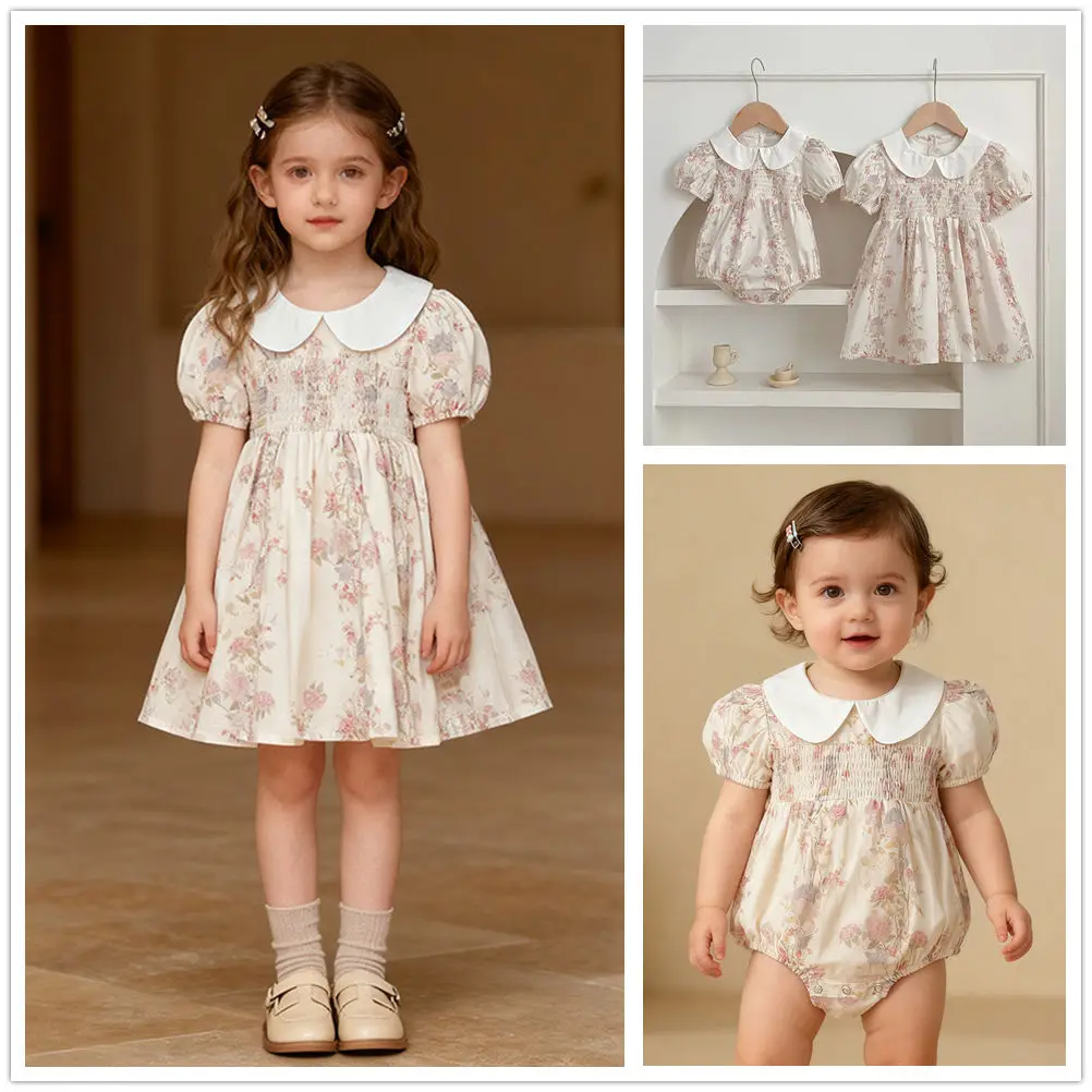 

Летние платья для сестер 2026: Комплекты с цветочным принтом для старшей и младшей сестер, семейный образ, платья-сарафаны для девочек