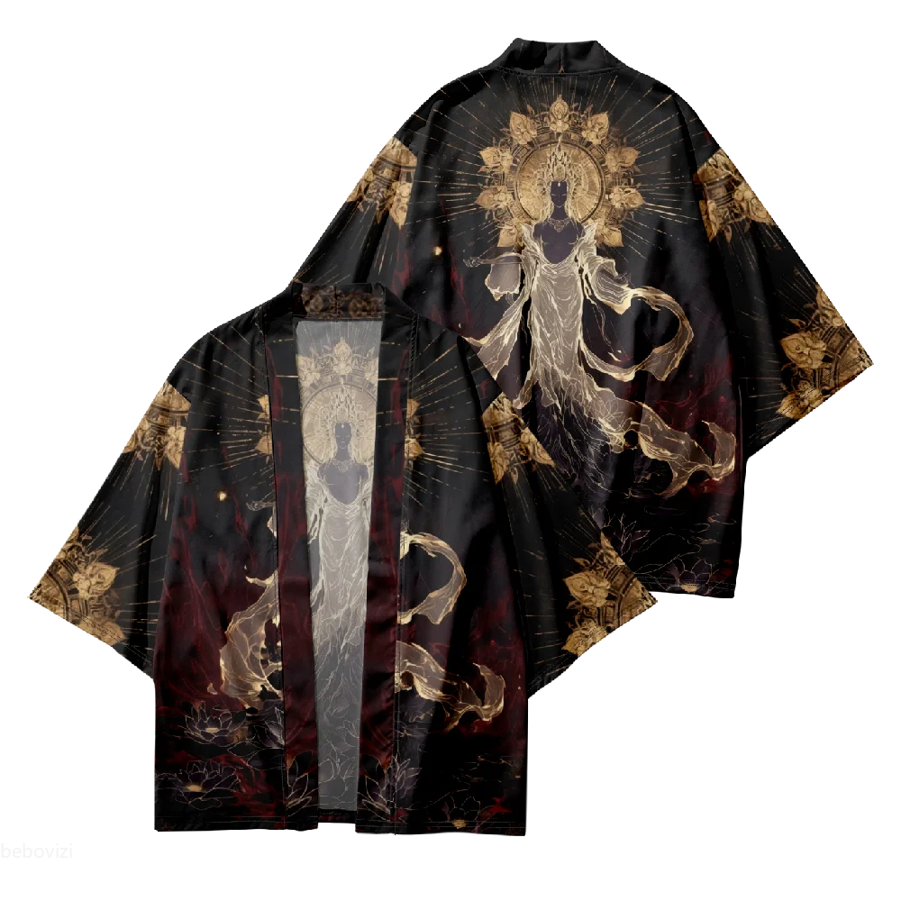 الاتجاه الجديد أزياء الرجال عارضة كيمونو البوذية الطباعة الرجال التقليدية كيمونو اليومية عارضة الرجال سترة #1