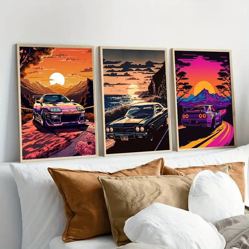 

3pcs/Set Abstract Retro Car Canvas Prints, Luxury Sports Cars, Cool Racing Car Posters Bedroom Living Room Home Wall Decorations