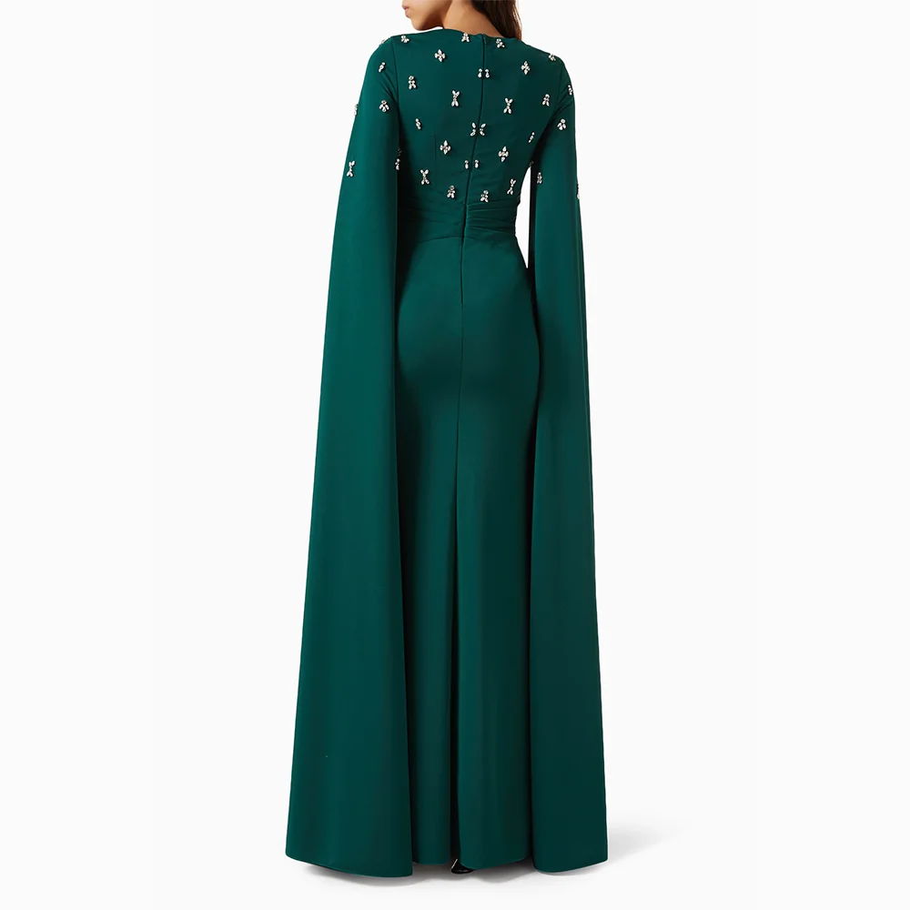 우아한 이브닝 드레스 저지 긴 소매 비즈 크리스탈 인어 이브닝 가운 바닥 길이 댄스 파티 드레스 드레스 맞춤형