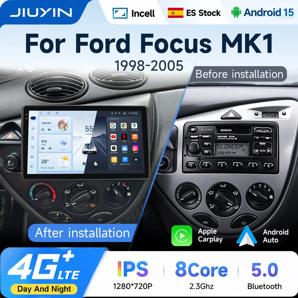 Image of JIUYIN 9" für Ford Fiesta 1995 - 2001 Focus MK1 1998 - 2005 Android 15 Auto-Multimedia-Player Video-Haupteinheit Kabelloses Carplay Audio GPS FM Stereo-Radio-Player