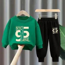 Autumn Baby Girl Boy Clothes Set Children Sports Letter Printing Sweatshirt Top and Pants Bottom Two Piece Suit Cotton Tracksuit