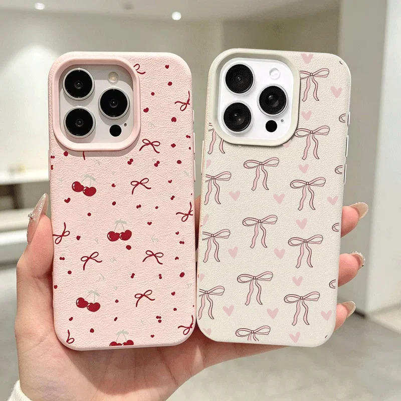 Romantic Bowknot Cherry Lychee Case For Motorola MOTO Edge 70 60 50 Pro FUSION G85 G84 G75 G54 G35 G34 G15 G05 5G Phone Cover