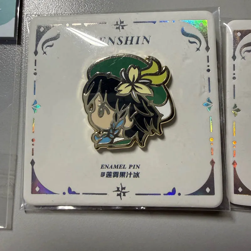 Badge en métal Genshin Impact, imitation émail, marchandise de jeu d'anime, Zhongli Kinich Xiao Wanderer, bouton-pince, cadeau pour étudiants et
