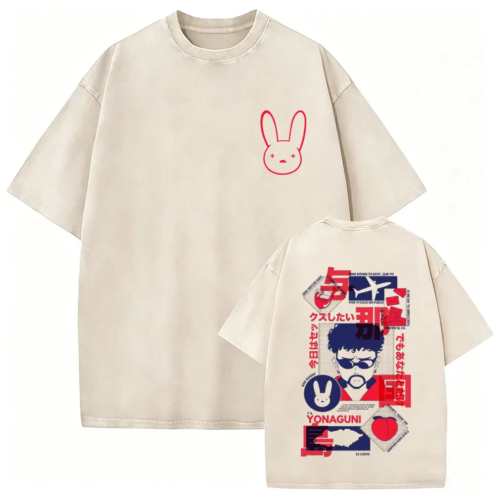 I Love Bad Bunny Vintage Washed T-shirt Men Women Summer Merch 2026 T Shirts Men's Clothing Fashion Hip Hop T-shirt Streetwear