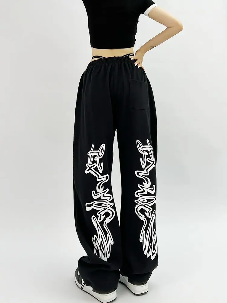 HOUZHOU Hip Hop Gothic Black Jogging Sweatpants Oversize Y2K Grunge Kpop Baggy Trousers Harajuku Graphic Wide Leg Sports Pants