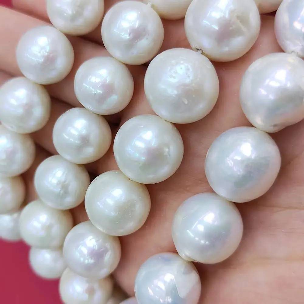 

Натуральный пресноводный жемчуг 13-14 мм, круглые бусины с сильным блеском, рассыпные, для изготовления ювелирных изделий, аксессуары для ожерелий и браслетов, 1 нить
