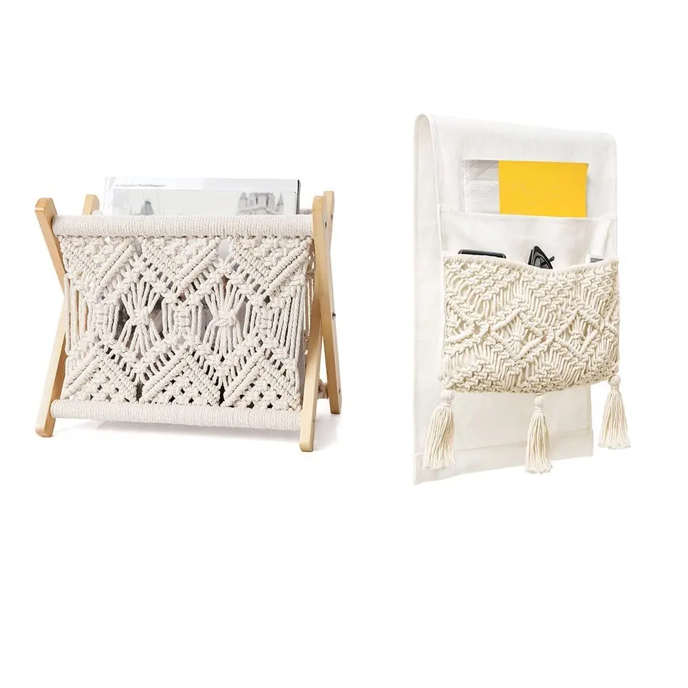 

Macrame Magazine Holder And Wall-Mounted Storage Pouch Bohemian Decor For Living Room Bedroom Dorm Use