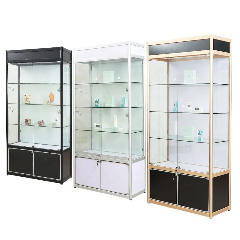 Custom. flat pack glass showcase wall display hot sale perfume store display showcase with glass